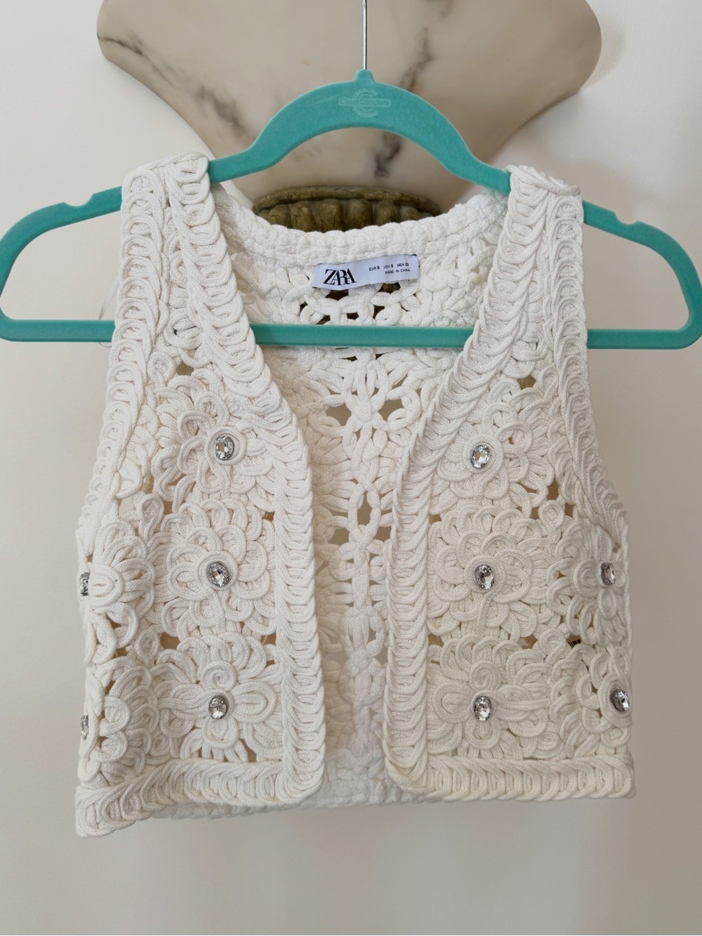Zara White Crochet Floral Vest